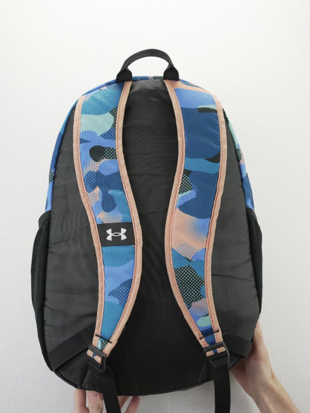 Under Armour UA Backpack Storm Blue Camouflage/ Peach School Hiking - Picture 3 of 7